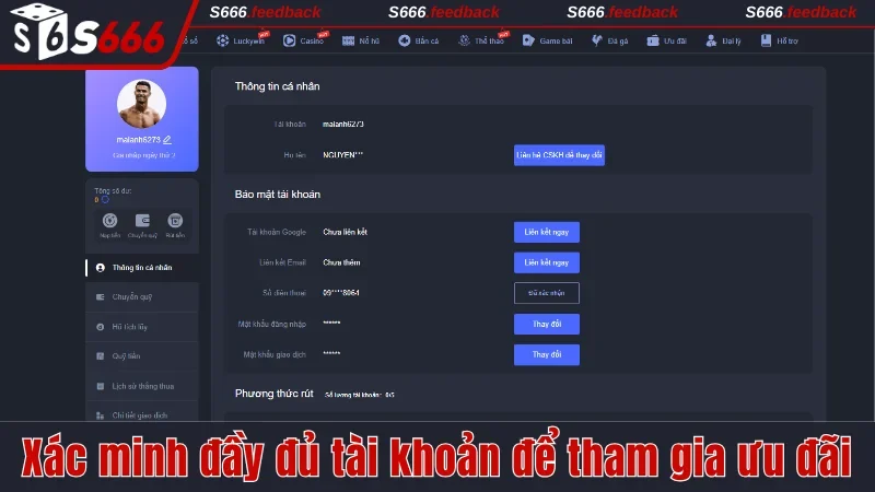 Xác minh đầy đủ tài khoản để tham gia ưu đãi